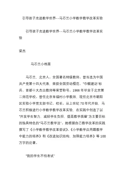 引导孩子走进数学世界--马芯兰小学数学教学改革实验