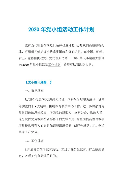 2020年党小组活动工作计划