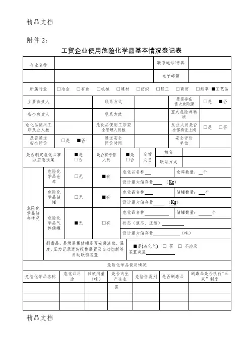 最新工贸企业使用危险化学品基本情况登记表