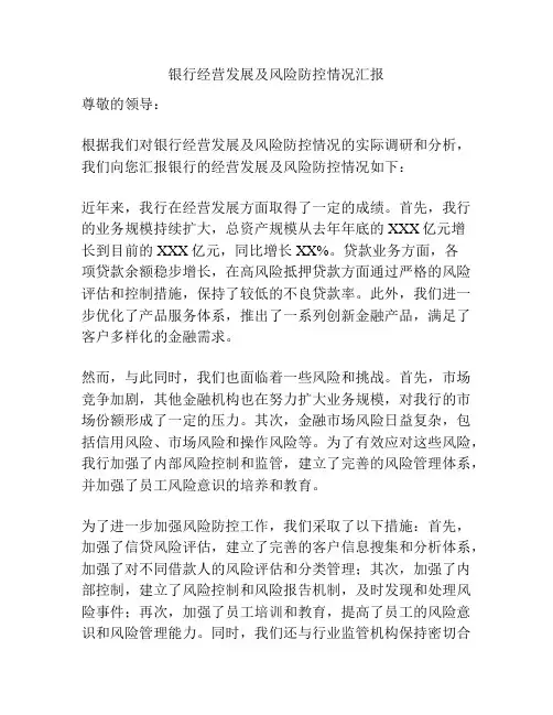 银行经营发展及风险防控情况汇报