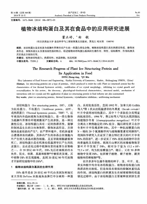 植物冰结构蛋白及其在食品中的应用研究进展