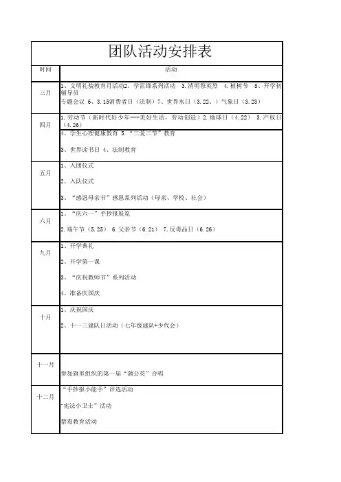 团队活动安排表