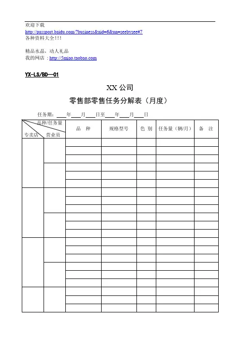 市场营销-零售部表格