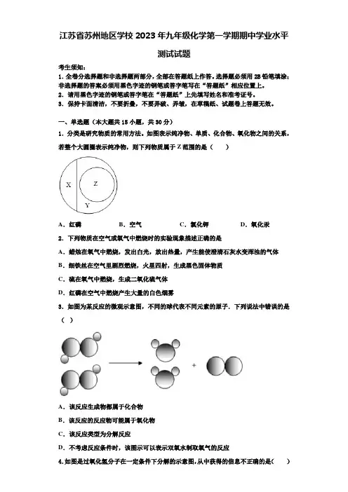 江苏省苏州地区学校2023年九年级化学第一学期期中学业水平测试试题含解析