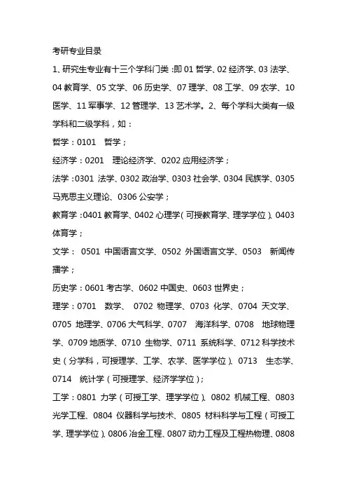 考研专业目录