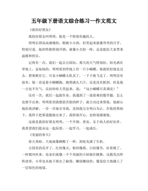 五年级下册语文综合练习一作文范文