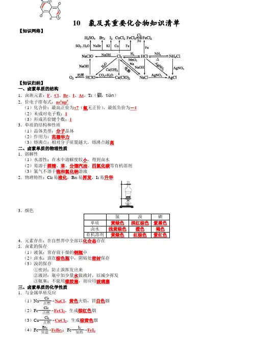 2023新高考化学总复习知识清单 10  氯及其重要化合物(通用版)