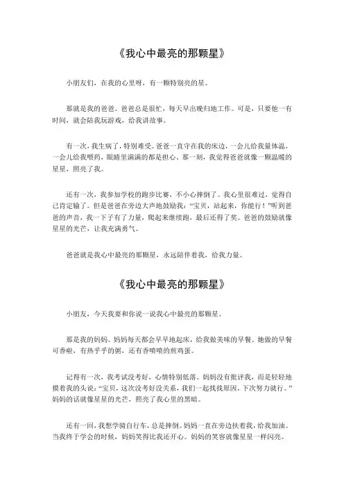 我心中最亮的那颗星800字