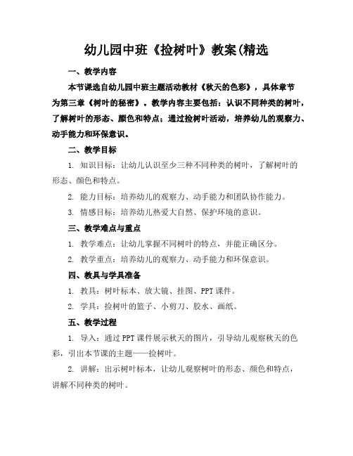 幼儿园中班《捡树叶》教案(精选