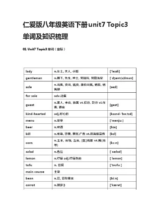 仁爱版八年级英语下册unit7 Topic3单词及知识梳理