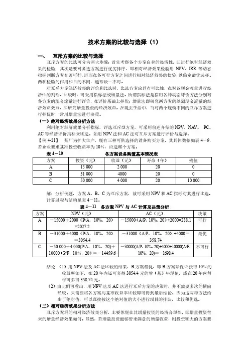 投资方案比较与选择