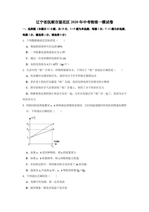 辽宁省抚顺市望花区2020年中考物理一模考试试卷(解析版)