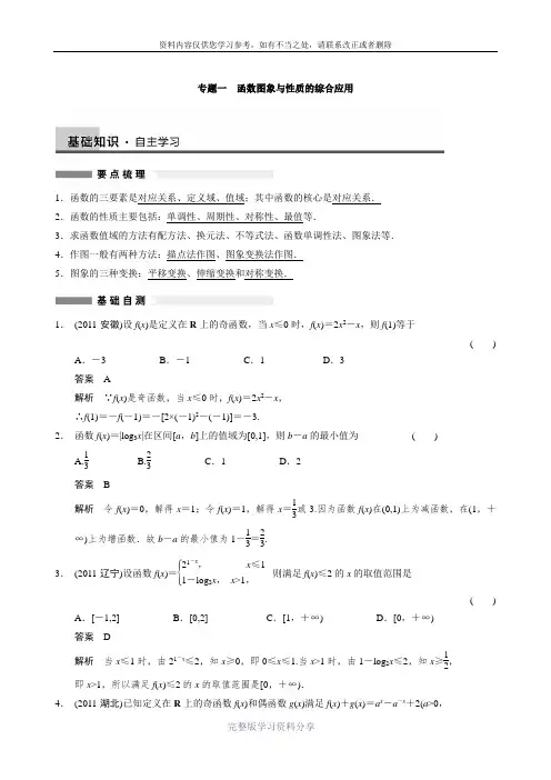 【步步高】2014届高三数学大一轮复习讲义--函数图象与性质的综合应用