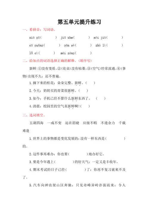 六年级语文上册第五单元提升练习题及答案(1)