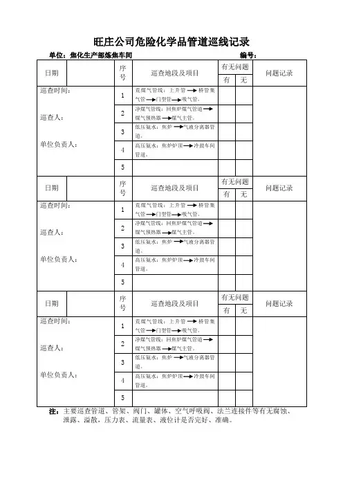 危险化学品管道巡线记录