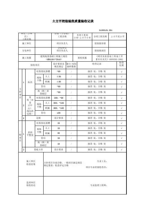 土方开挖检验批质量验收记录