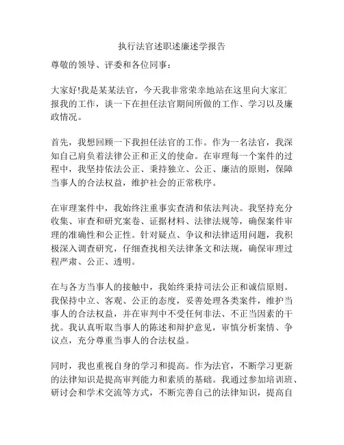 执行法官述职述廉述学报告
