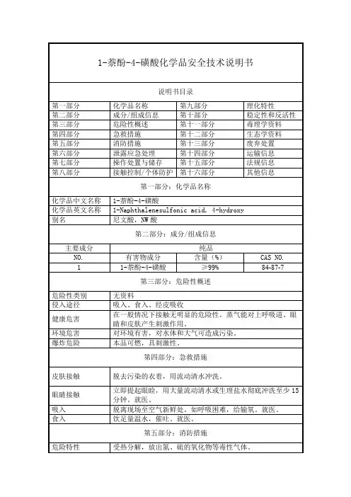 尼文酸(1-萘酚-4-磺酸)-化学品安全技术说明书(MSDS)