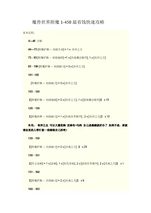 魔兽世界附魔1-450最省钱快速攻略