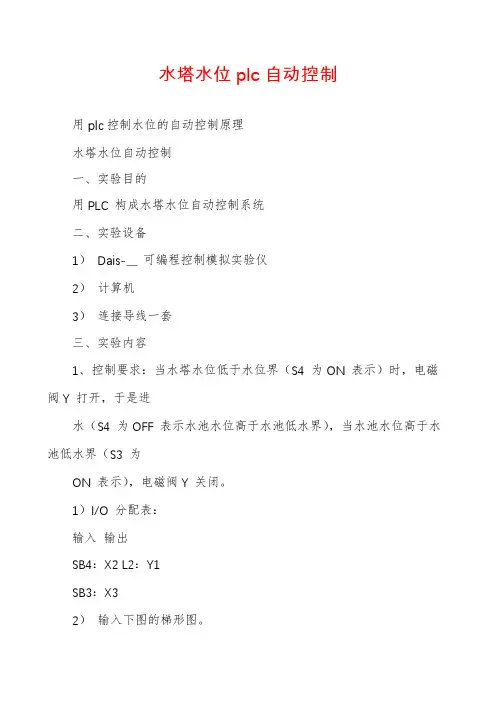 水塔水位plc自动控制
