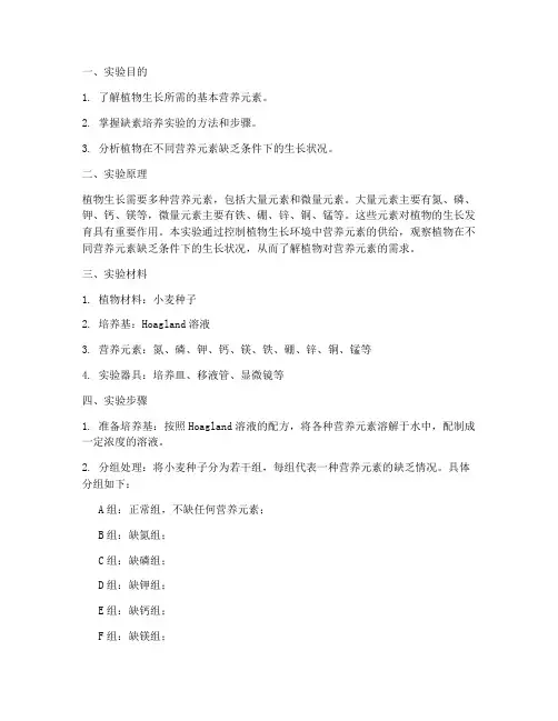 缺素培养实验报告