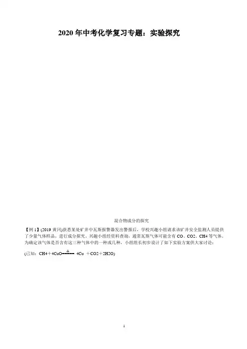 2020年中考化学复习专题：实验探究