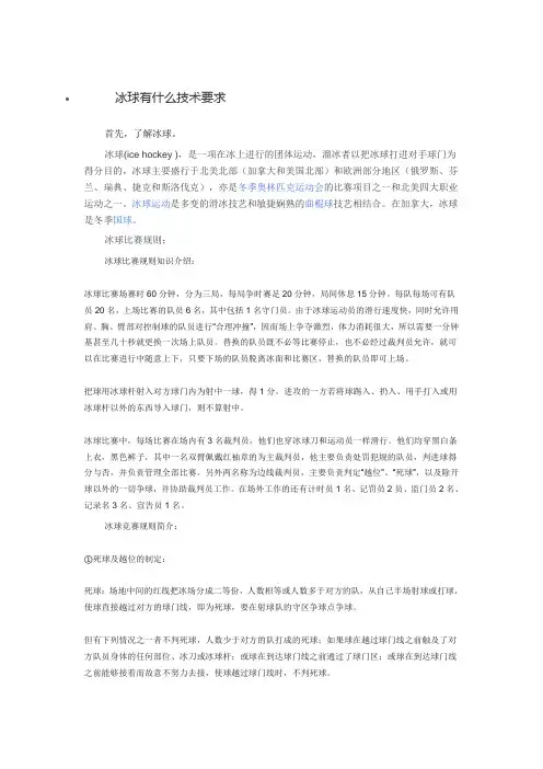 冰球有什么技术要求