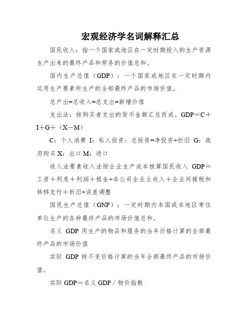 宏观经济学名词解释汇总