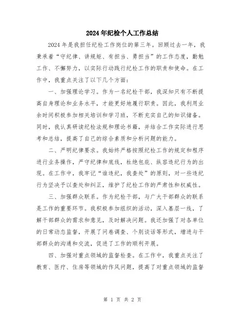 2024年纪检个人工作总结