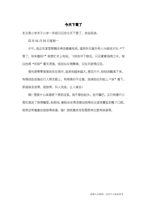 小学一年级日记：今天下雪了