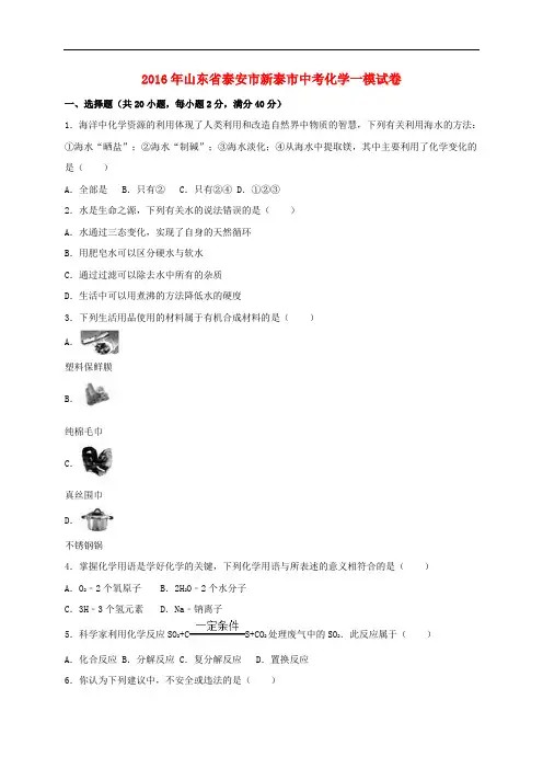 山东省泰安市新泰市2016届中考化学一模试题(含解析)