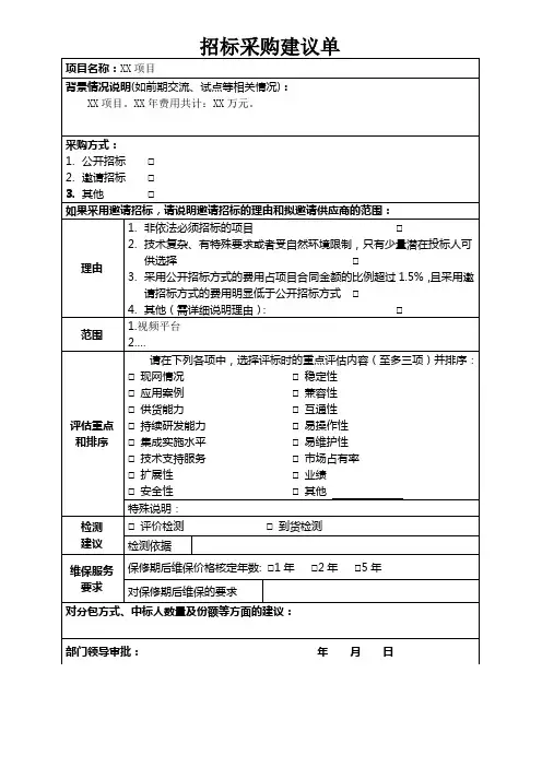 招标采购建议单模板