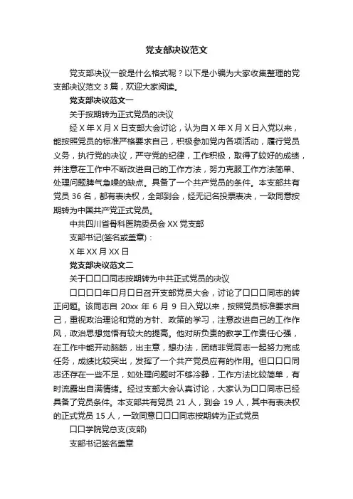党支部决议范文