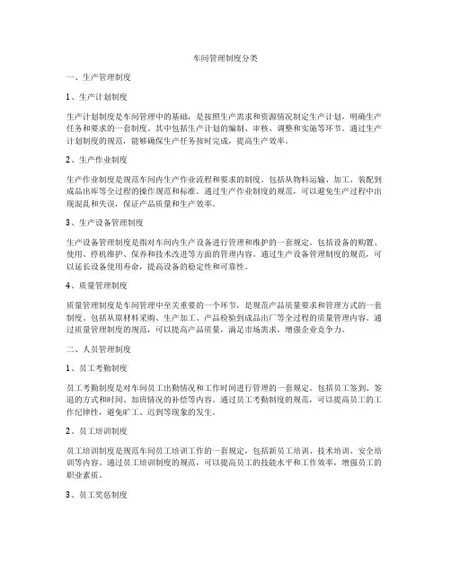 车间管理制度分类
