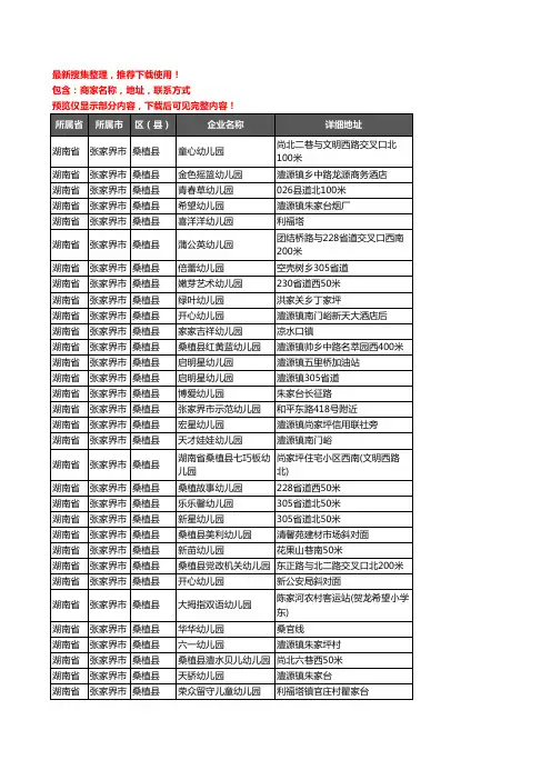 新版湖南省张家界市桑植县幼儿园企业公司商家户名录单联系方式地址大全43家