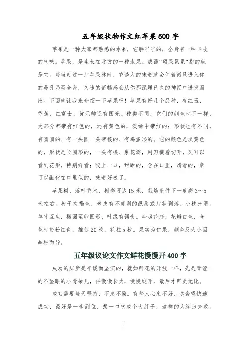 五年级状物作文红苹果500字