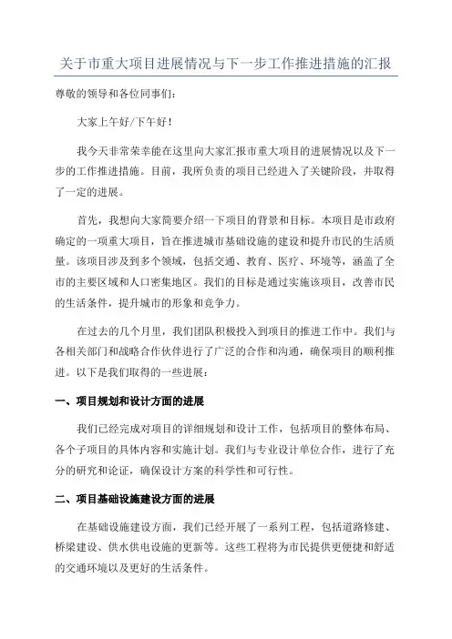 关于市重大项目进展情况与下一步工作推进措施的汇报