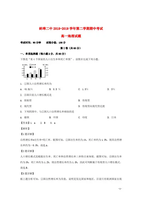 安徽省蚌埠市第二中学2018_2019学年高一地理下学期期中试题(含解析)