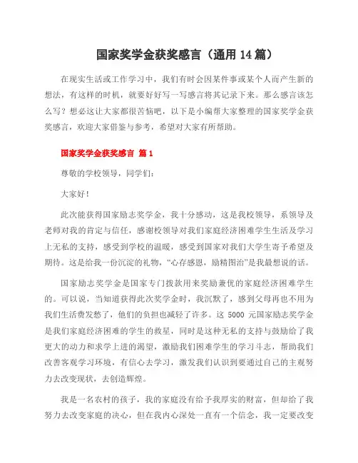 国家奖学金获奖感言(14篇)
