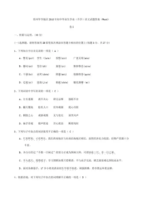 076.贵州毕节地区2018年语文中考试题.