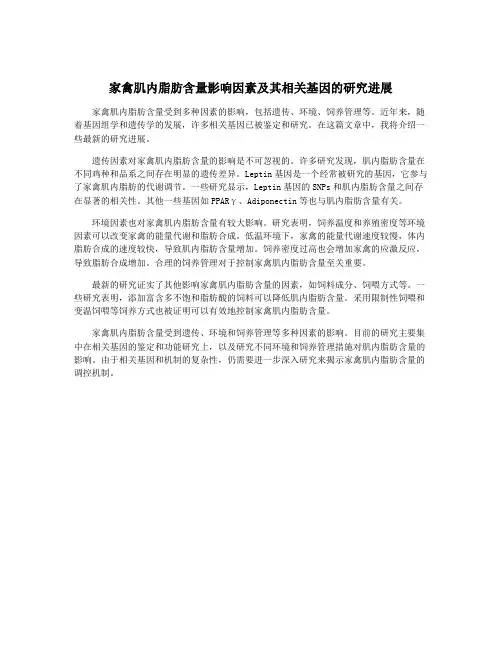 家禽肌内脂肪含量影响因素及其相关基因的研究进展