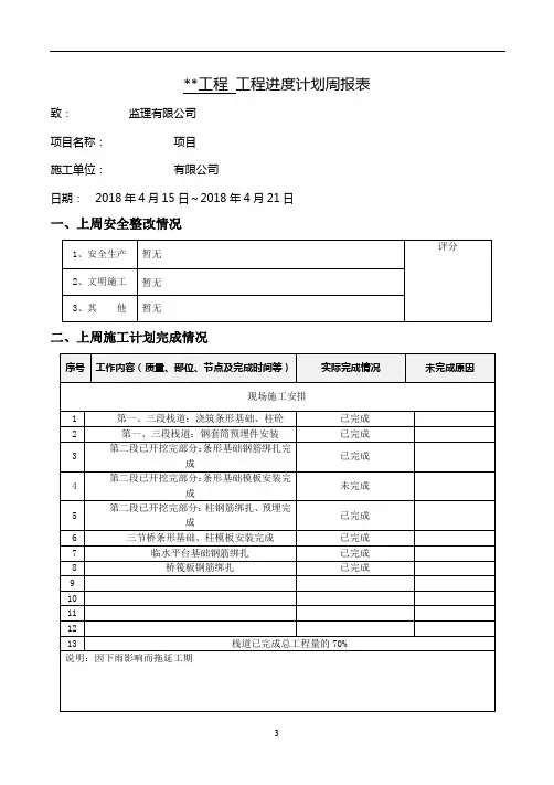 工程进度计划周报表