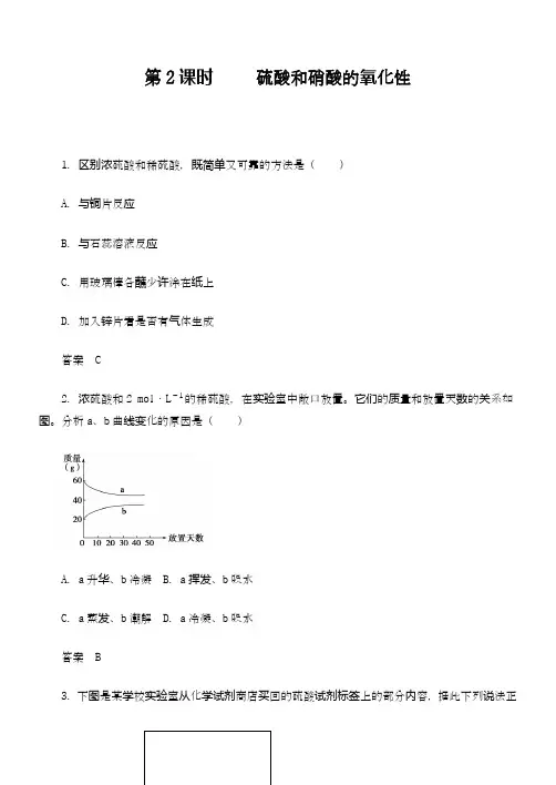 硫酸和硝酸的氧化性 知识点梳理