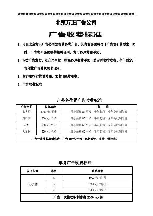 北京方正广告公司收费标准
