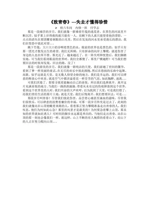 《致青春》---失去才懂得珍惜