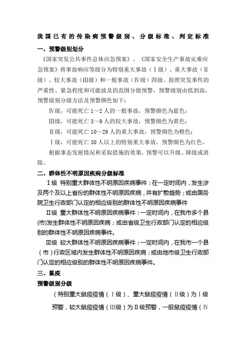 传染病预警级别分级标准判定标准