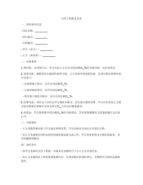 合同工程款支付表