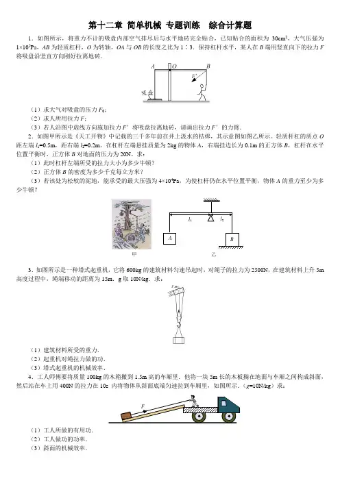 人教版八年级物理下册 第十二章 简单机械 专题训练  综合计算题