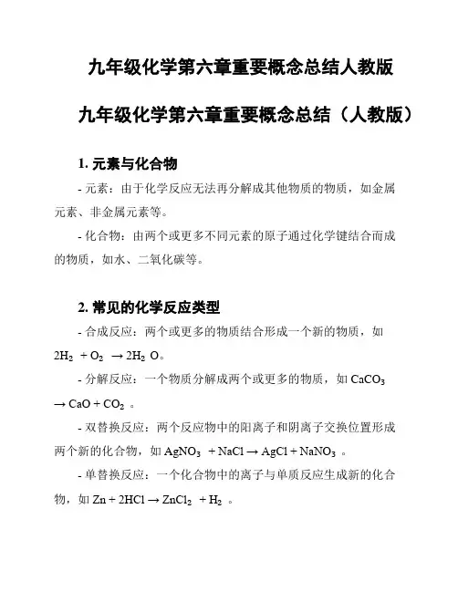 九年级化学第六章重要概念总结人教版