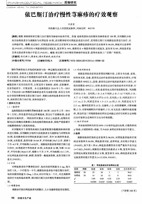 依巴斯汀治疗慢性荨麻疹的疗效观察